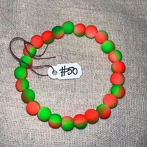 Orange/Green Tye-Dyed Handmade Beaded Bracelet (#50)